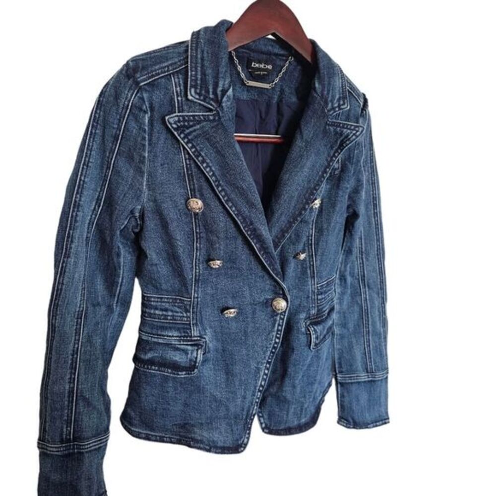 Bebe -956 Tailored Double Breasted Denim Jacket in Antique‎ Indigo Wash size 2 - Picture 8 of 16